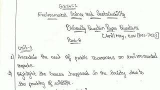 GE3451 Environmental science and sustainability important university questions tamil||Reg 2021.