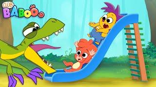 Club Baboo | LONG 1 HOUR VIDEO | Going down the slide at the playground | Learn Dinosaur Names