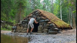 Built a Secret BUNKER out of Stone in 15 Days