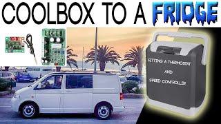 The BUDGET CAMPERVAN FRIDGE | Fitting a THERMOSTAT and SPEED CONTROLLER, Coolbox mods | VW T5 Build