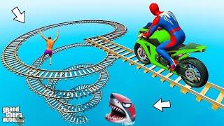 الأبطال الخارقين على القضبان دوامة قمع جسر - SPIDER-MAN!on Motorcycle in Spiral Bridge Stunt Ride