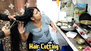 Long Haircut Vlog Indian at Home in KITCHEN part - 2 || women haircut new short film || #haircut