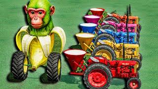 Mini Tractors With COLORS - LIME  WORK with Chimpanzini Bananini - Farming Simulator 22