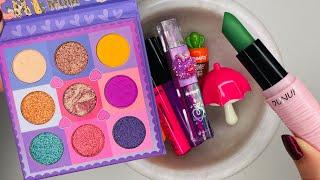 Coloring Slime with Cute ️🩷LipstickLip Balm & Eyeshadow! ASMR & satisfying Makeup Slime!