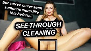 [4K] SEE THROUGH CLEANING IN TRANSPARENT PANTYHOSE -  MILF VIBES