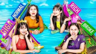 Poor Vs Rich Vs Giga Rich Vs Normal Girls Surviving On Desert Island!