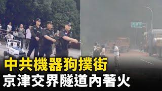 中共機器狗與特警一起操練 突馬失前蹄撲街！ 京津交界隧道內著火濃煙滾滾 ！廣西百色遭洪水肆虐 城區一片汪洋！哈爾濱突降冰雹 農作物損毀！#網絡視頻  | #大紀元新聞網