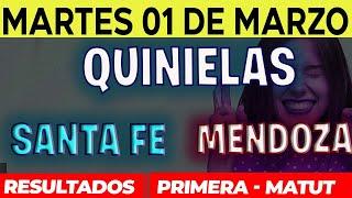 Quinielas Primera y matutina de Santa fé y Mendoza Martes 1 de Marzo