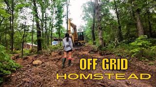 Clearing a giant circle driveway & thinning the woods for pastures at our off grid homestead