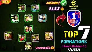 Top 7 best formation to Reach Division 1 in efootball 2024 Mobile | Efootball 2024 New Formation 