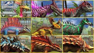 ALL SUPER HYBRID, HYBRID, & VIP DINOSAURS | Jurassic World The Game Scorpius Rex, Chromaspinus