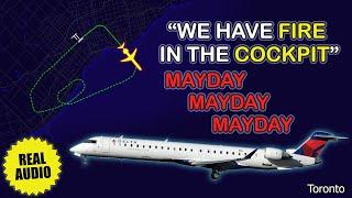 Fire in the cockpit. MAYDAY, MAYDAY, MAYDAY. Immediate return to Toronto Airport. Real ATC