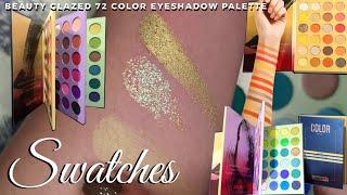 BEAUTY GLAZED 72 COLOR EYESHADOW PALETTE SWATCHES