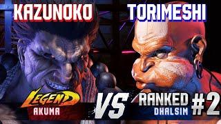 SF6 ▰ KAZUNOKO (Akuma) vs TORIMESHI (#2 Ranked Dhalsim) ▰ High Level Gameplay