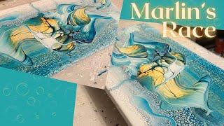 #250 Marlin’s Run Palette Transfers | Acrylic Pour Painting | Abstract | Fluid Painting