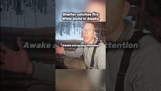 Luke's Shelter catches fire in the snow woods [ outdoorboys ] #outdoorcooking #camping #snowcamp