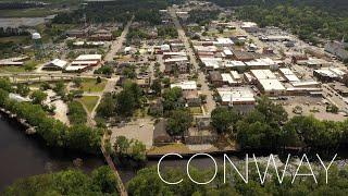CONWAY SC Aerial city views of a pleasant small town in South Carolina
