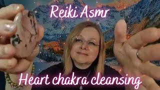 Cleansing negative energy from your heart chakra. Reiki asmr Rhodonite crystal healing