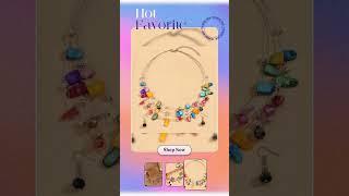 "Enchanting Colorful Party Jewelry Set: Crystal Necklace and Earrings