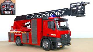 HUINA 1561 RC FIRE TRUCK UNBOXING, FIRST TEST!! SCALE 1/14 RADIO CONTROLLED MODEL TRUCK RTR