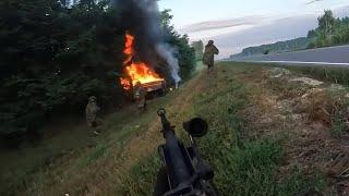 Ukraine War - Ukrainian Special Forces Ambush Russian Truck Inside Russia | Helmet Cam Combat