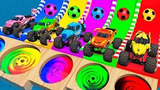 5 Monster Truck vs Big & Small Mcqueen vs Slide Colors with Trains vs Portal Trap | BeamNG.Drive #10