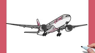 How to draw BOEING 777-300ER QATAR AIRWAYS / drawing b777 airplane easy