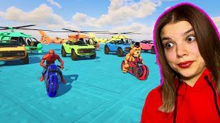 GTA V MEGA racing challenge with Trevor on NEW track - Cars, helicopter, Motorcycle and Jets