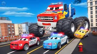 Big Monster Truck Madness vs Super Police Cars Chase: Insane Road Rage Rampage! Hero Cars Movie