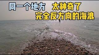 蓬莱的神奇海岛，海滩上的海浪方向居然相反，黄海渤海在此交汇