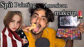 ASMR - Fast & Aggressive Spit Painting Your American Makeup 