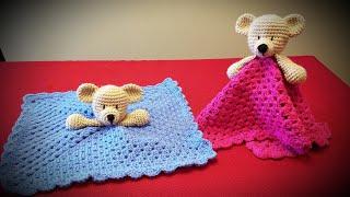 Crochet Bear baby security blanket. Crochet along tutorial part 2/2