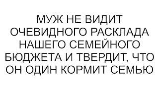 Муж не видит очевидного расклада нашего семейного бюджета и твердит, что он один кормит семью