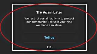 How to Fix instagram try again later problem | We restrict certain activity to protect our community