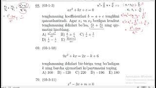 PARAMETRLI KVADRAT TENGLAMALAR. AMALIY QISM. 68-TEST (1996-2007)