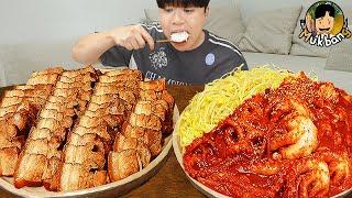 ASMR MUKBANG 집밥 먹방! 매콤낙지볶음 마늘 보쌈 계란후라이 김치 FIRE NOODLE SPICY SEAFOOD PORK BELLY EATING SOUND!