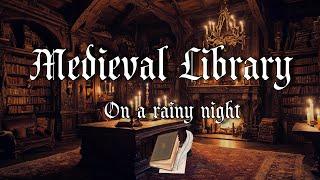 Cozy Medieval Library | D&D, RPG Fantasy Music Ambience | Rain, Thunder & Fireplace Sounds