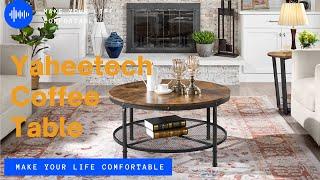 Yaheetech 35.5 Inches W Round Coffee Table w/ Metal Mesh Shelf #coffeetable