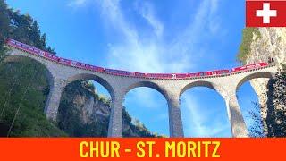 Cab ride Chur - St. Moritz/Albula line - train drivers view in Switzerland in 4K (July 2022)