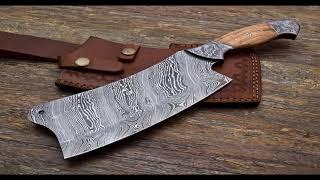 Damascus Steel Serbian Meat Cleaver Chopper, Butchers Knife