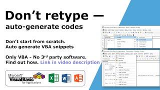 Create custom menu and tools for VBE Editor. Auto VBA Code Generator and Shortcuts