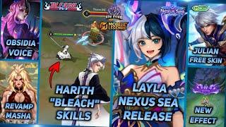 HARITH SKIN BLEACH, LAYLA NEXUS SEA, OBSIDIA BASIC SKIN, REVAMP MASHA & CLINT - MLBB UPCOMING SKIN