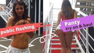 Public flashing mini skirt panties haul! Sweet Alise panty try on at public clothing haul