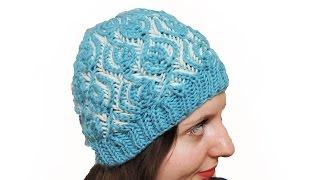 Женская шапка в технике бриошь "Заснеженные листья" // Brioche Stitch // Women's hats knitting