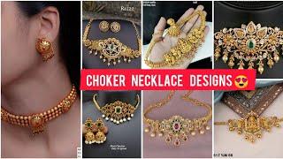 Gold choker jewellery designs/choker necklace designs/Gold choker design with weight & price