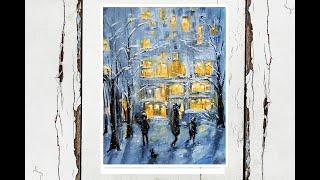 Easy Acrylic painting /Abstract / Winter in the City /MariArtHome