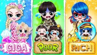 New Fashion: Rich Elsa vs Poor Wednesday Family | Best DIY Fashion Paper Dolls