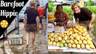 BAREFOOT FRUITARIAN HIPPIES at a fruit market in Thailand