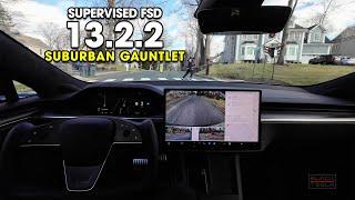 Tesla FSD 13.2.2 - Suburban Gauntlet vs v12.6