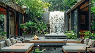 Luxury Backyard House with Waterfall Ambience - Stream, Fire and Bird Sound for Relaxing, Sleeping